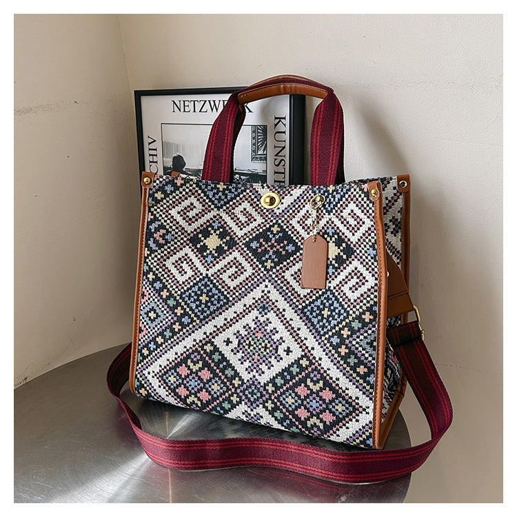 Ethnic Style Straw Large Capacity Canvas Tote Bag