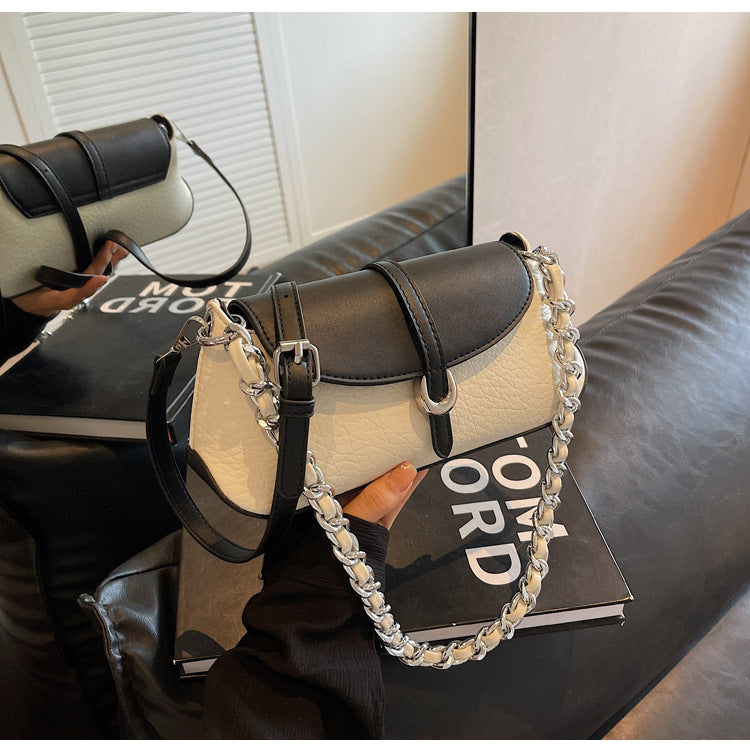 French Niche Chain Underarm Contrast  Baguette Bag
