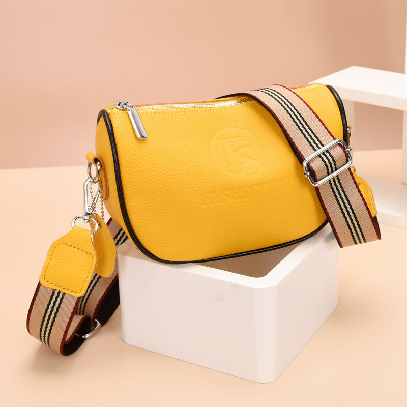 Genuine Cowhide Leather Wide Strap Saddle Crossbody Bag