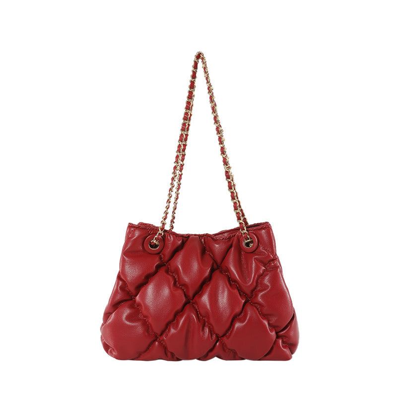 Chain Bucket Shoulder Bag with Diamond Embroidery