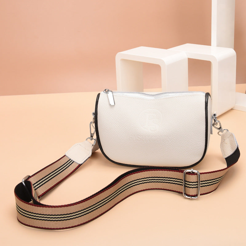 Genuine Cowhide Leather Wide Strap Saddle Crossbody Bag
