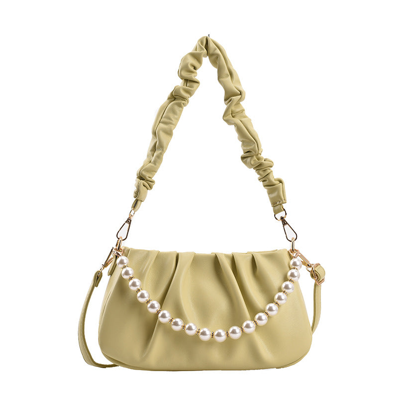 Wrinkled  Cloud Bag with Pearl Chain Shoulder Strap