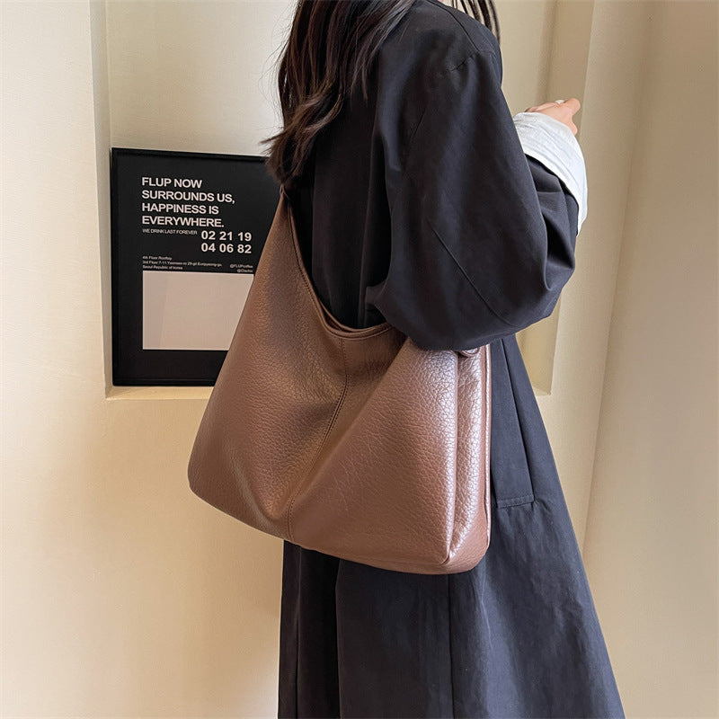 Soft Leather  Textured Casual Shoulder Tote Bag