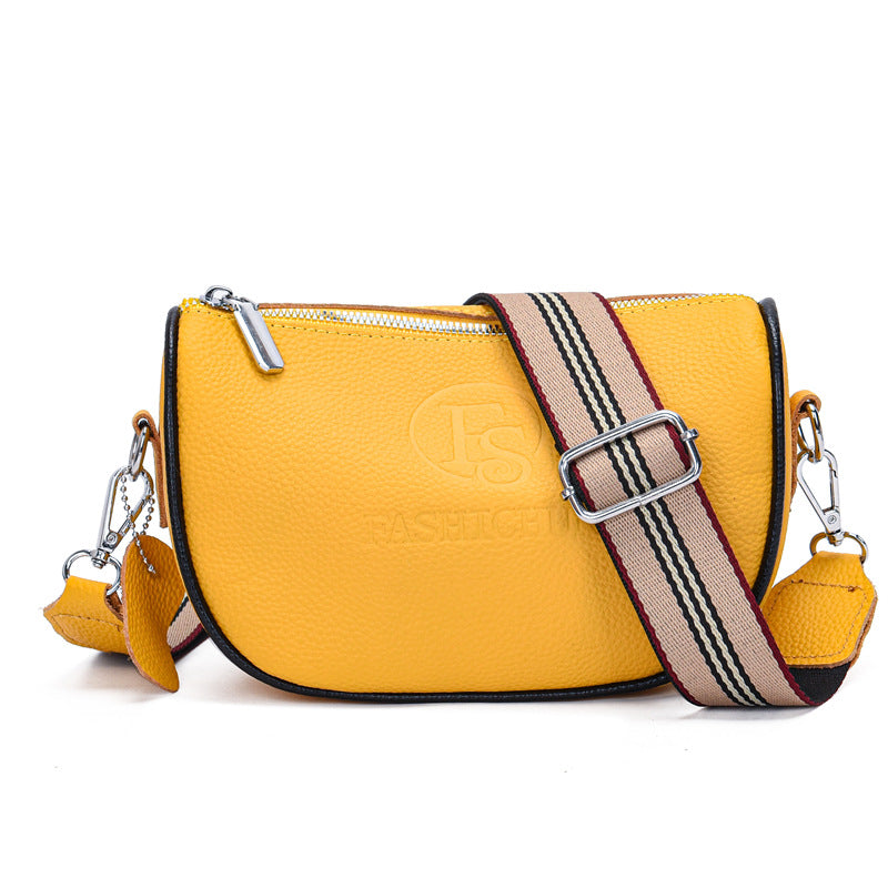 Genuine Cowhide Leather Wide Strap Saddle Crossbody Bag