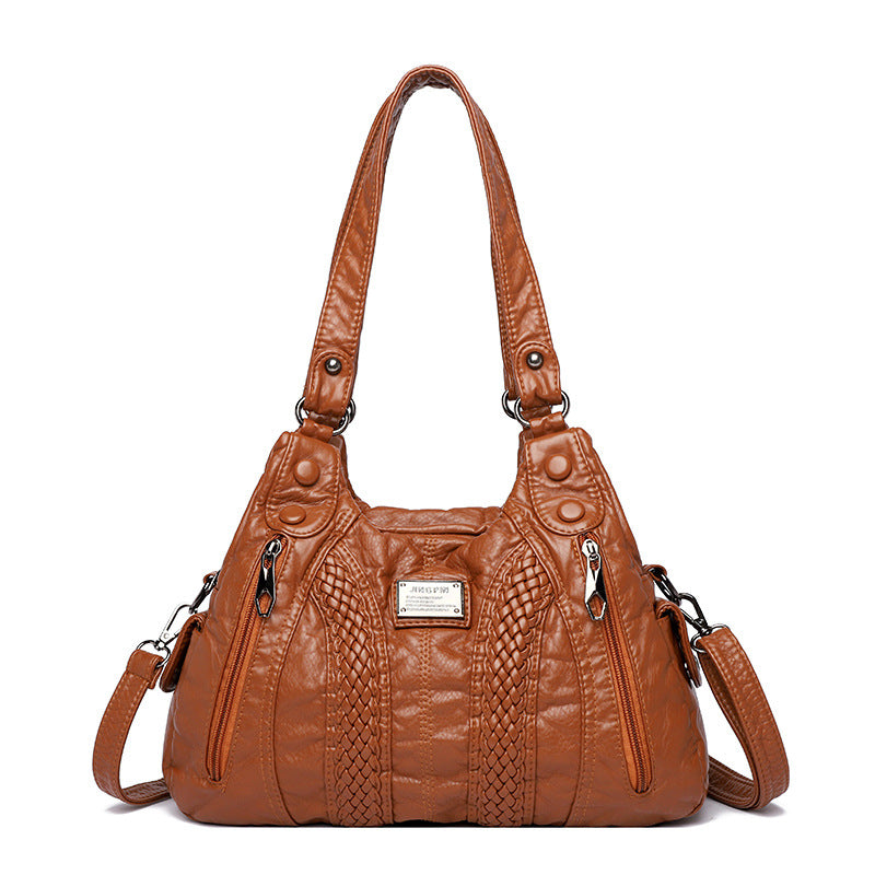Washed Leather Street Style  Mom Shoulder Bag