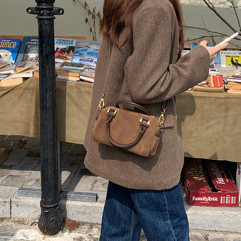 Retro Suede  Boston Shoulder Bag