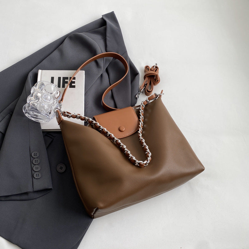 Retro  Pleated Chain Shoulder Commuting Tote Bag