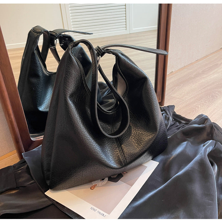 Soft Leather  Textured Casual Shoulder Tote Bag