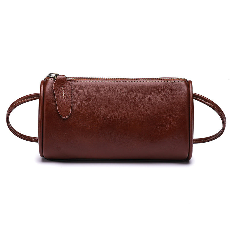 Genuine Leather Vegetable-Tanned Retro Boston Pillow Bag