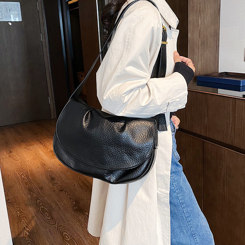Textured Pleated  Autumn Saddle Shoulder Messenger