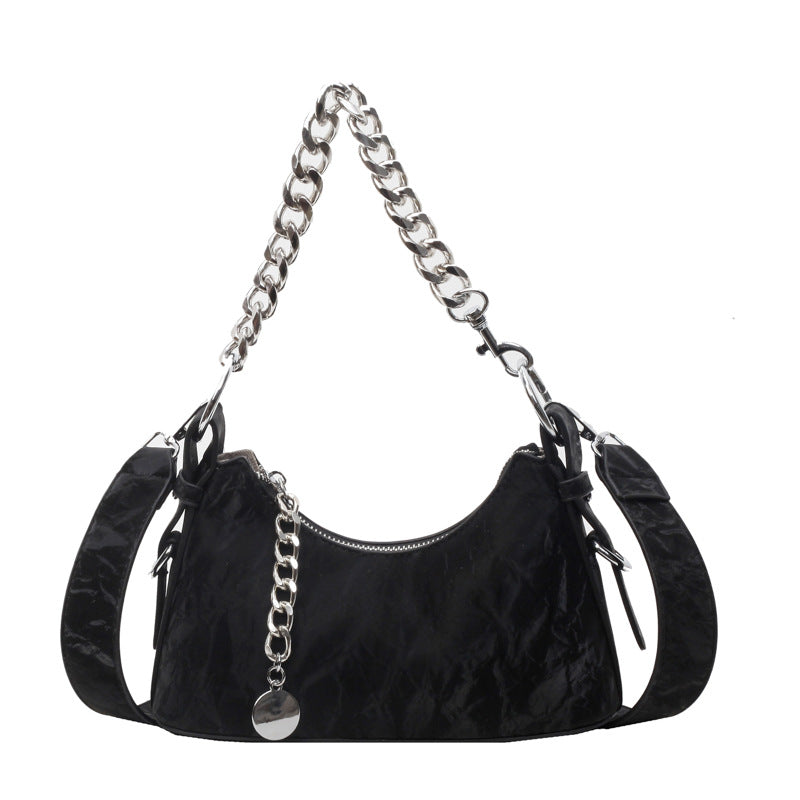 French Textured  Underarm Bag with Chain Strap
