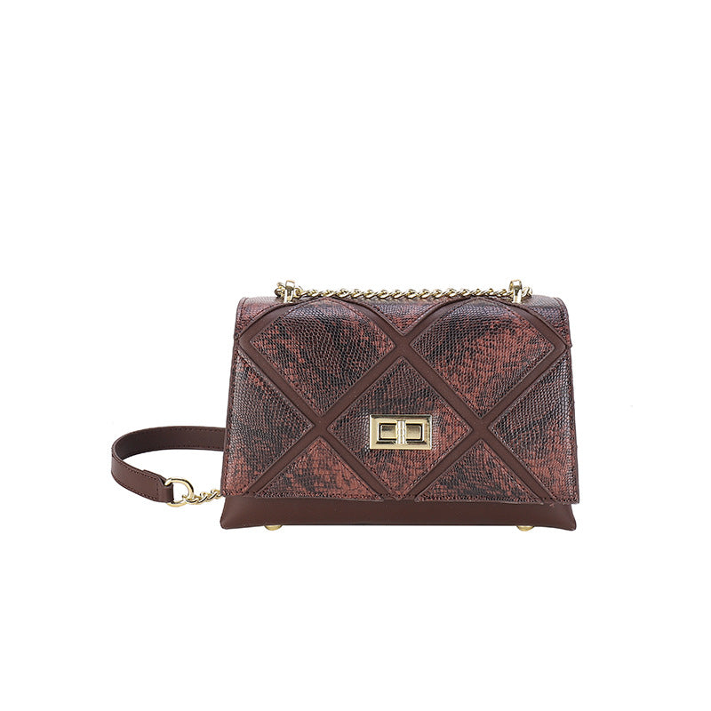 Snakeskin Pattern Faux Leather Chain Diamond Crossbody