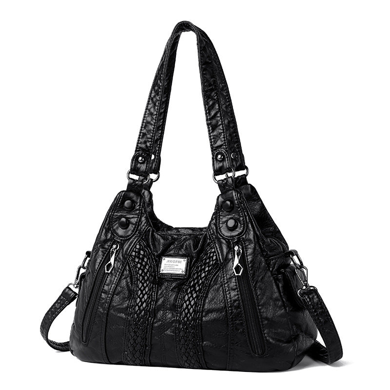 Washed Leather Street Style  Mom Shoulder Bag