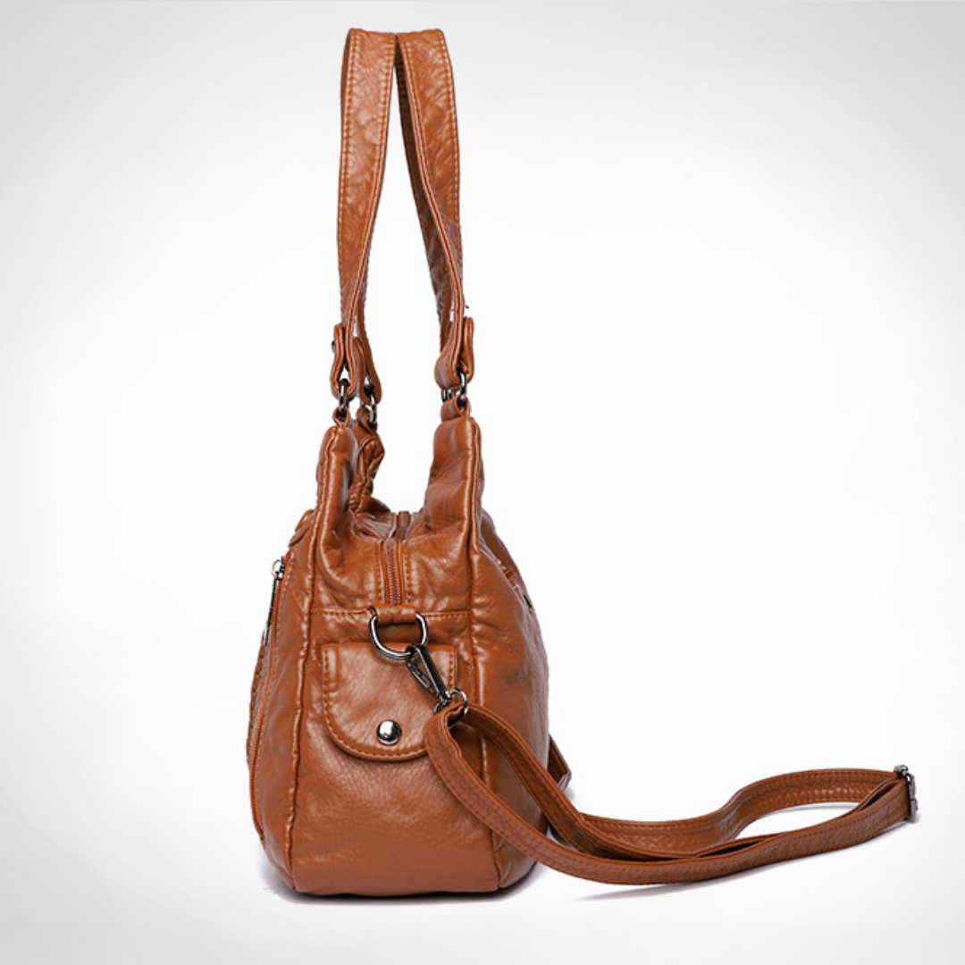 Washed Leather Street Style  Mom Shoulder Bag
