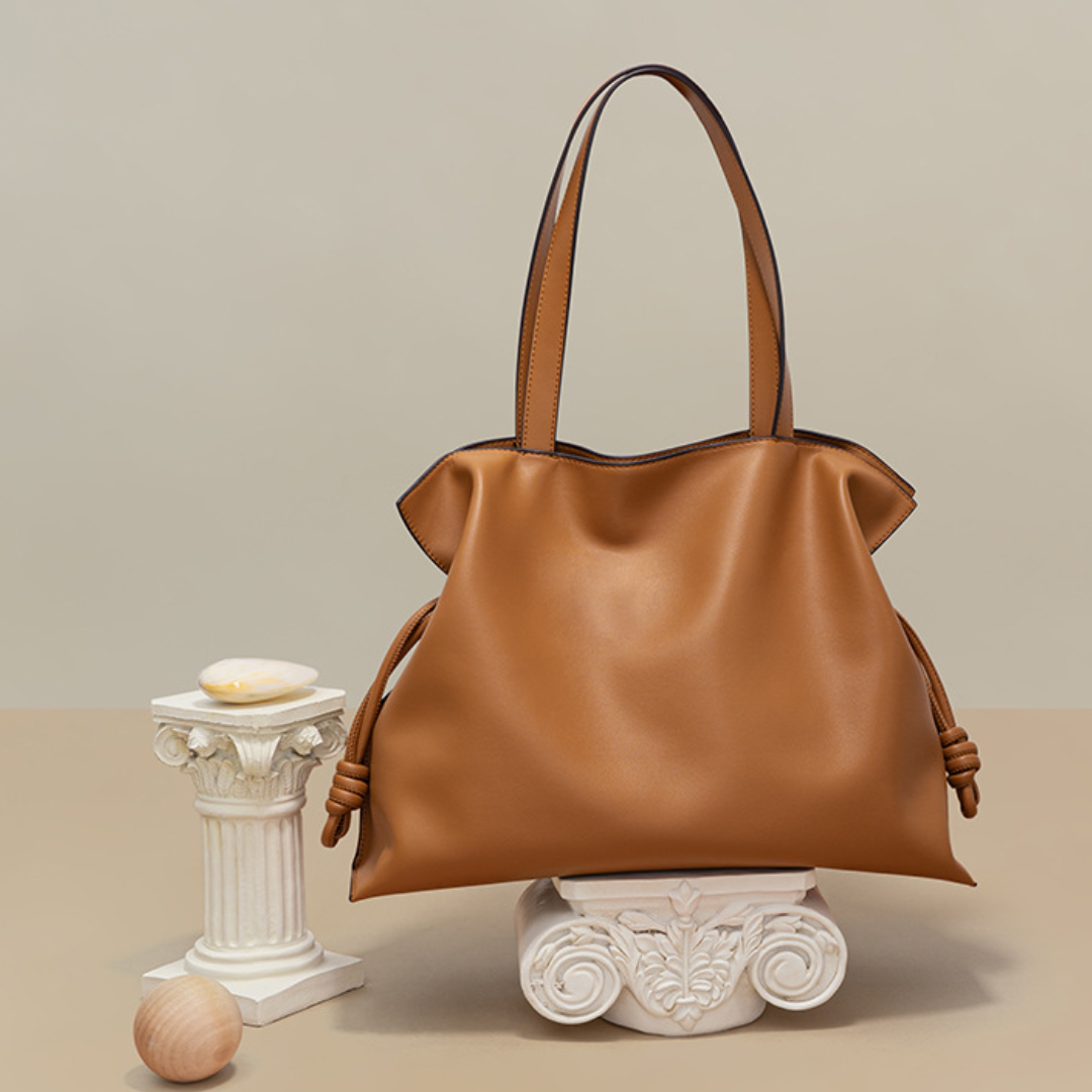 Customizable  Style Pleated Genuine Leather Tote Bag