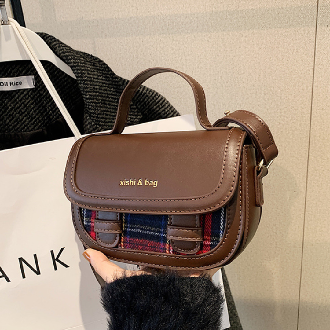 Contrast Multi-Material Saddle  Denim Wool Crossbody