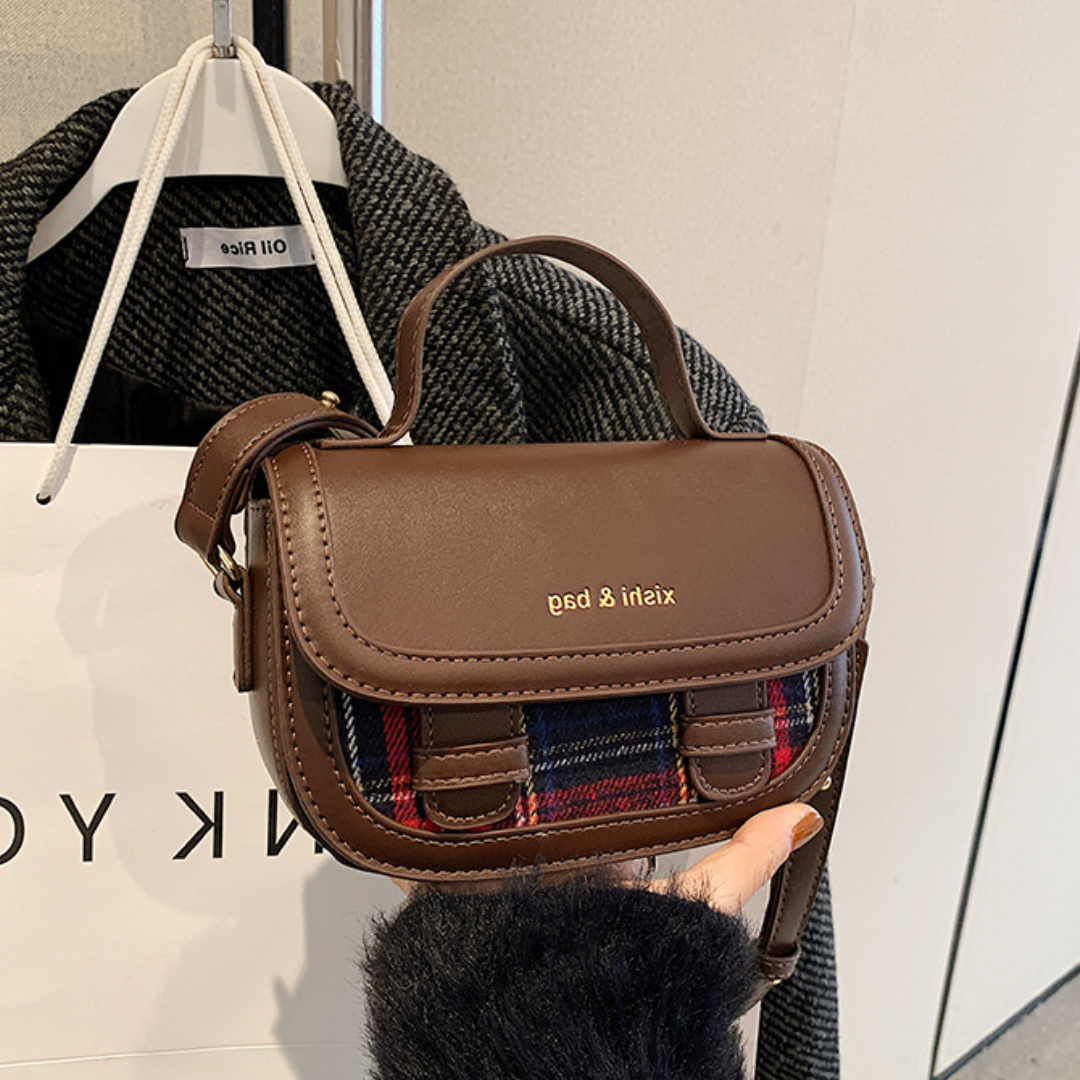 Contrast Multi-Material Saddle  Denim Wool Crossbody