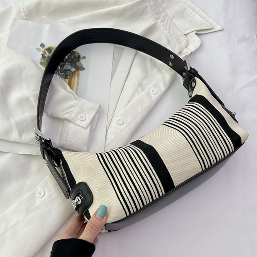 French Contrast Striped Denim Underarm Baguette