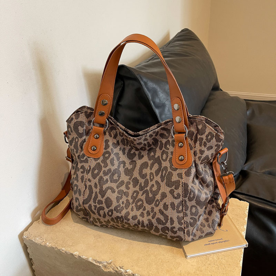 Leopard Print Contrast  Large Winter Tote Bag