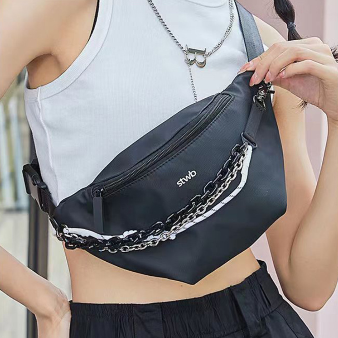 Geometric Chain Canvas Waist Crossbody Bag for Women