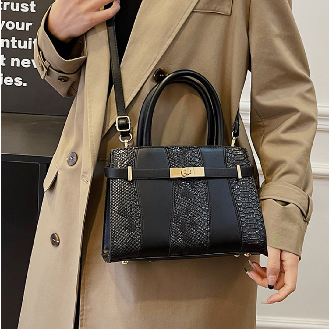 Contrast Stitch  Snakeskin Kelly Style Handbag