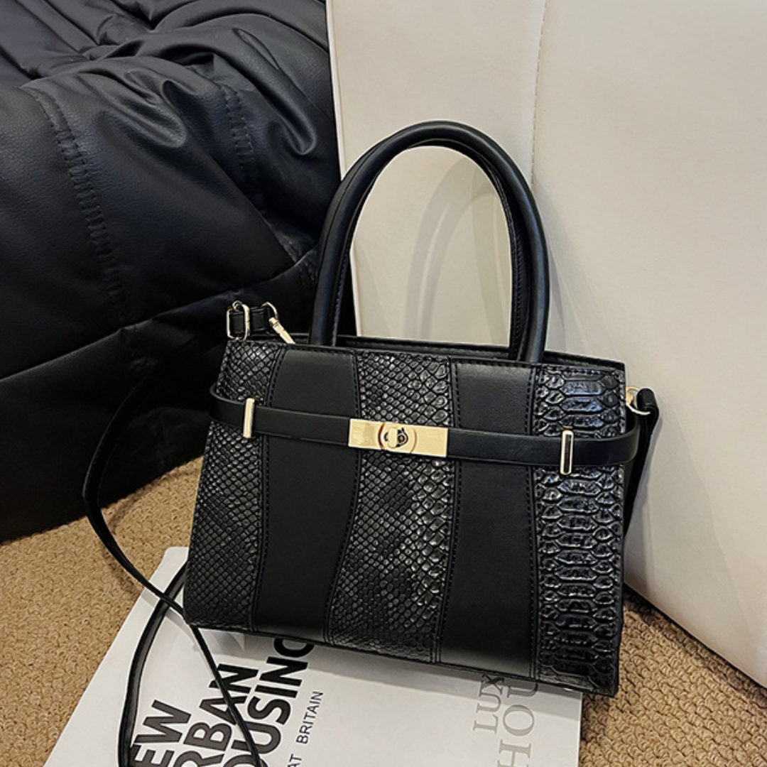 Contrast Stitch  Snakeskin Kelly Style Handbag