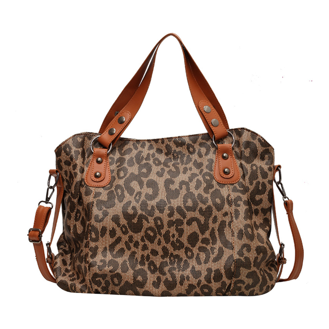Leopard Print Contrast  Large Winter Tote Bag