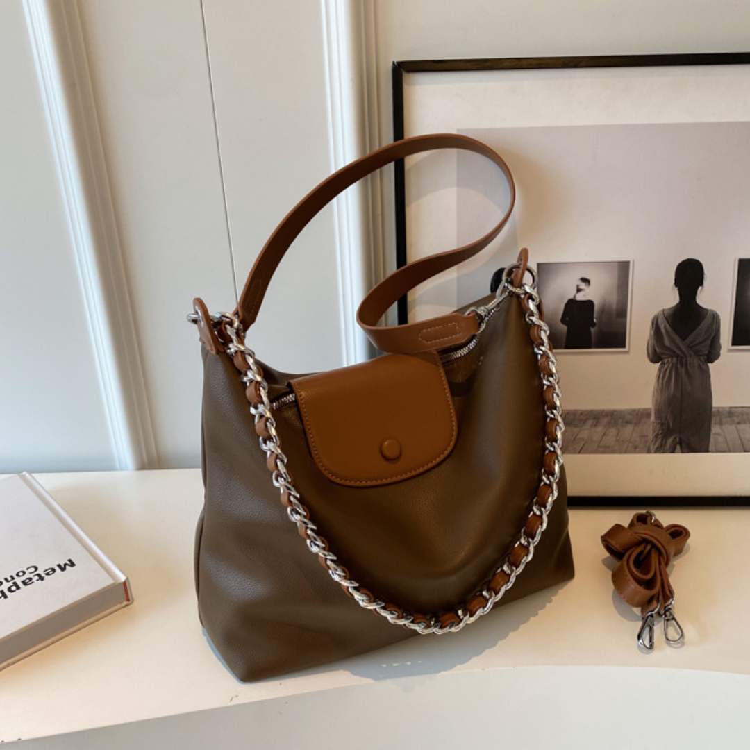 Retro  Pleated Chain Shoulder Commuting Tote Bag