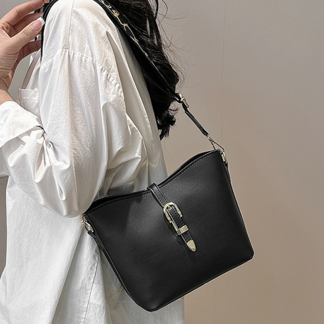 Textured Wide Band Bucket Crossbody Bag