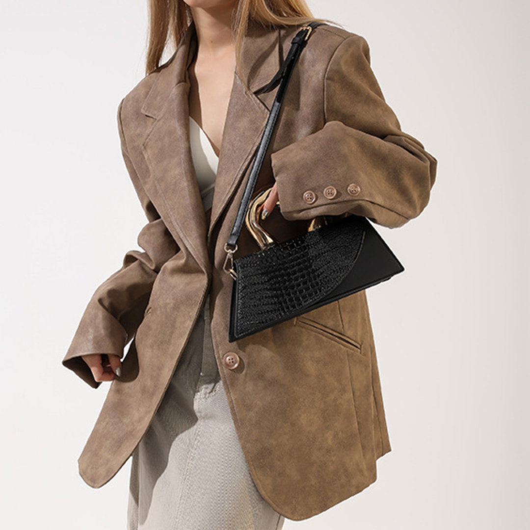 Crocodile Pattern Patent Leather  Crossbody Bag
