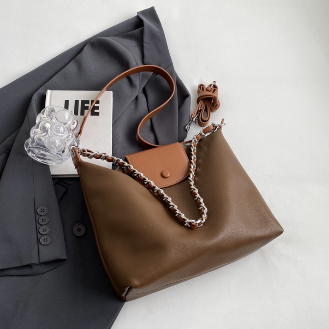 Retro  Pleated Chain Shoulder Commuting Tote Bag