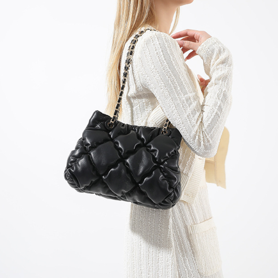 Chain Bucket Shoulder Bag with Diamond Embroidery