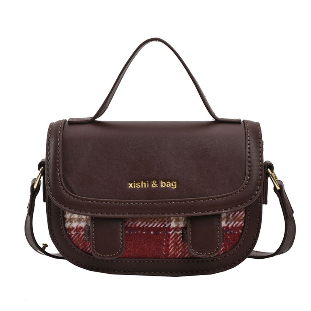Contrast Multi-Material Saddle  Denim Wool Crossbody