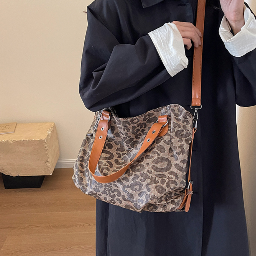 Leopard Print Contrast  Large Winter Tote Bag