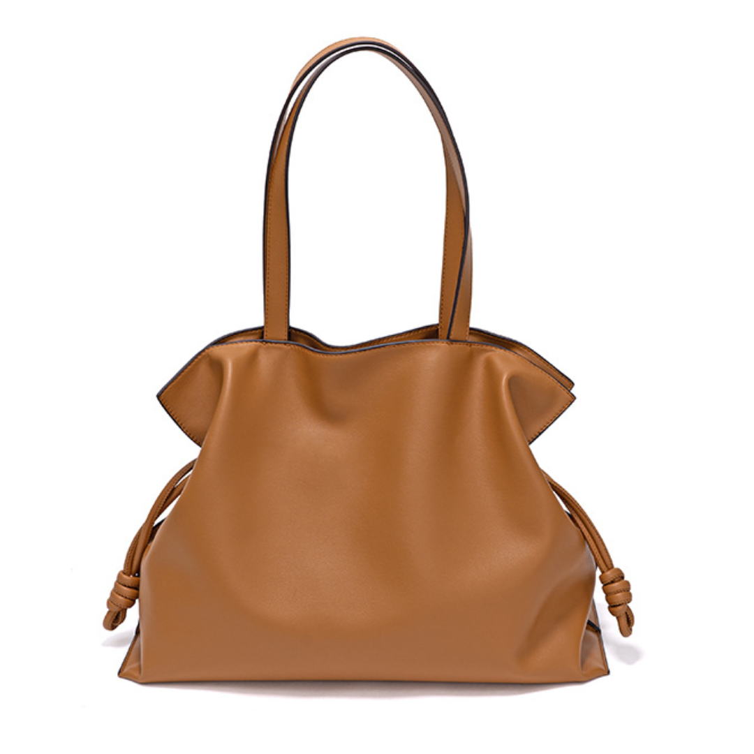 Customizable  Style Pleated Genuine Leather Tote Bag
