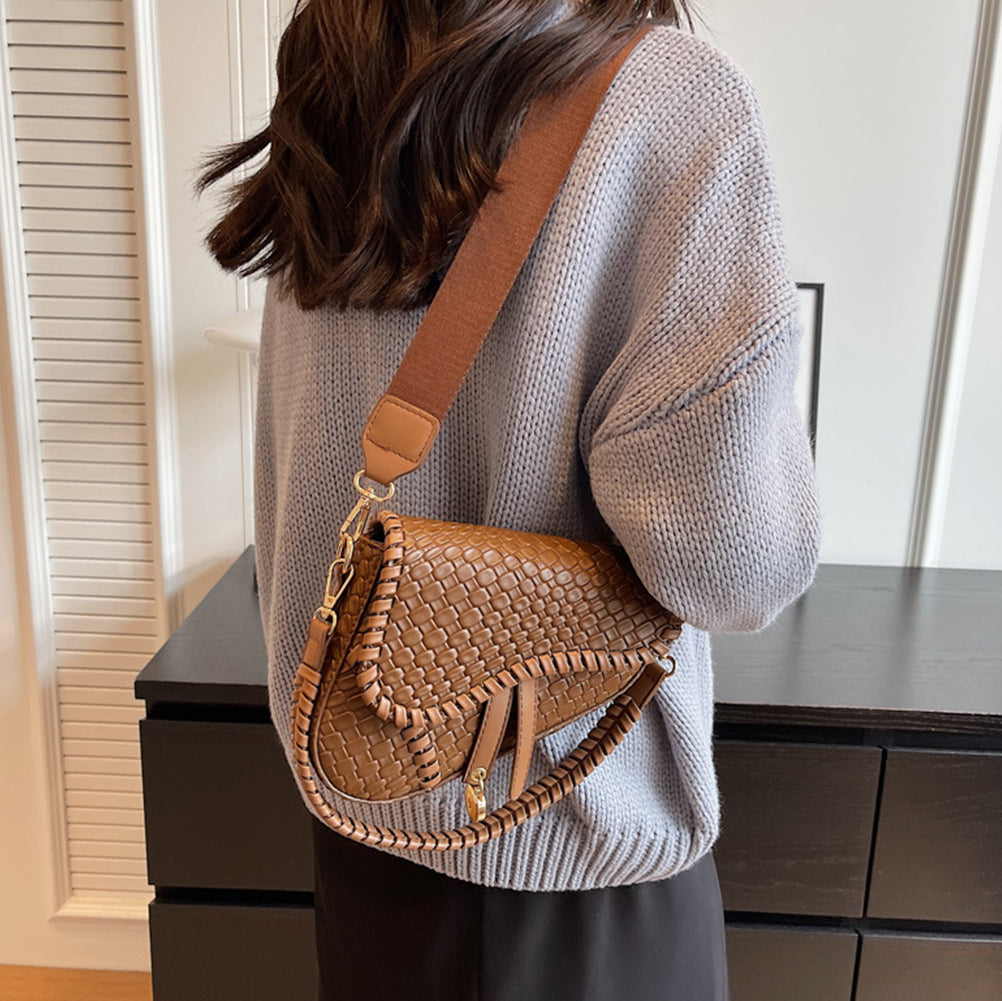Woven Retro  Saddle Messenger Shoulder Bag