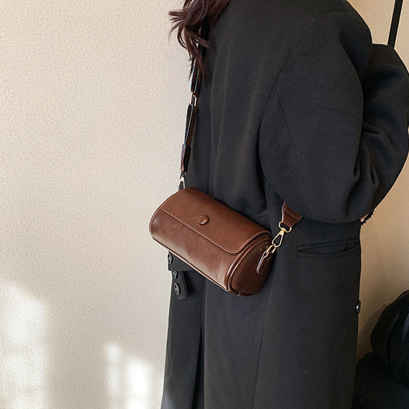 Retro Cylindrical PU Leather Crossbody Bag