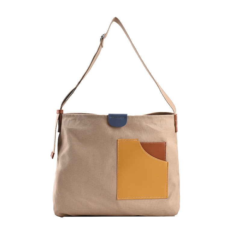 Contrast Color Canvas Bucket Tote Bag