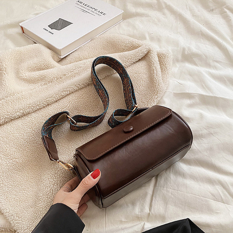 Retro Cylindrical PU Leather Crossbody Bag