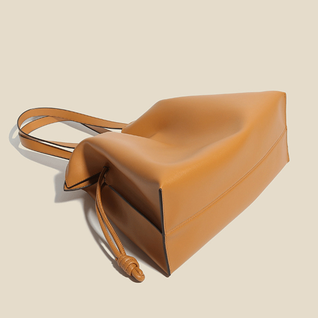 Customizable  Style Pleated Genuine Leather Tote Bag